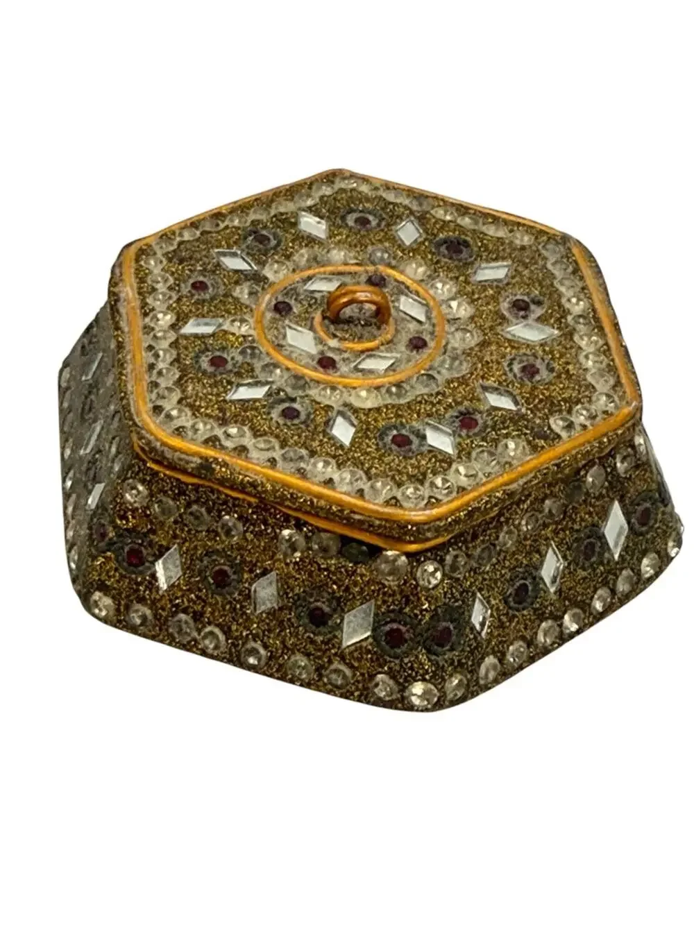 Vintage Embellished Hexagonal Jeweled Trinket Box